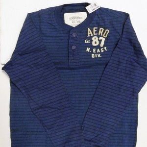 AEROPOSTALE Men's XXL Long Sleeve Shirt Button-Up Pull-Over Blue/Black Striped